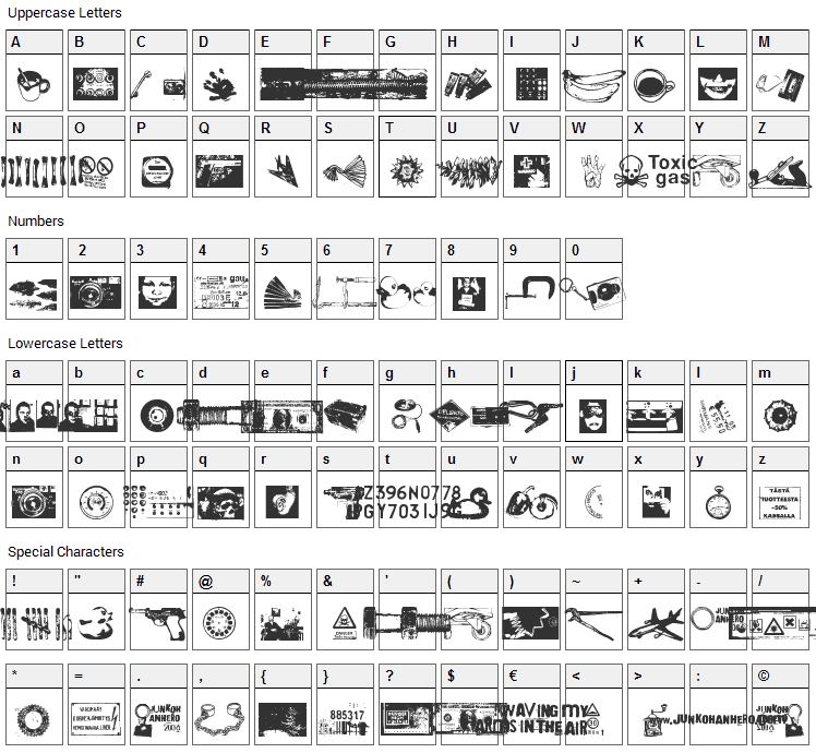 Waving My Arms in the Air Font Character Map