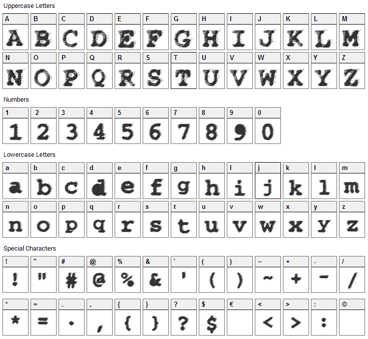 WBX Flack Font Character Map