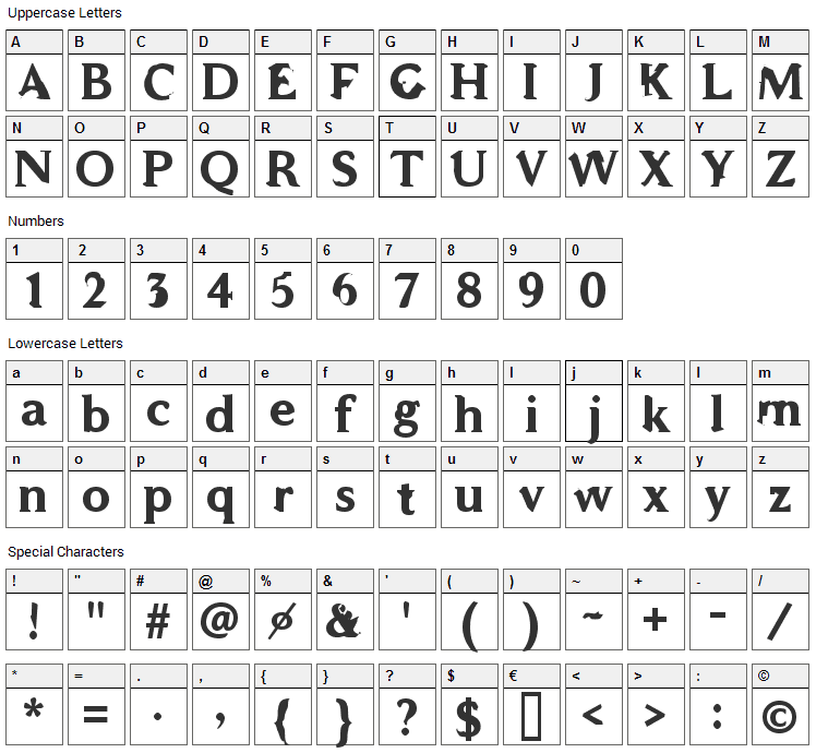 WC Addendum Bta Font Character Map