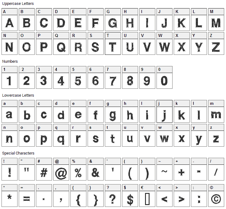 WC RoughTrad Bta Font Character Map