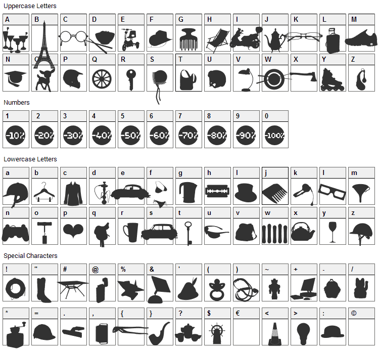 WC Sold Out A Bta Font Character Map