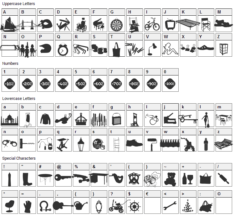 WC Sold Out B Bta Font Character Map