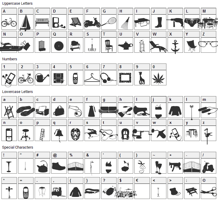 WC Sold Out D Bta Font Character Map