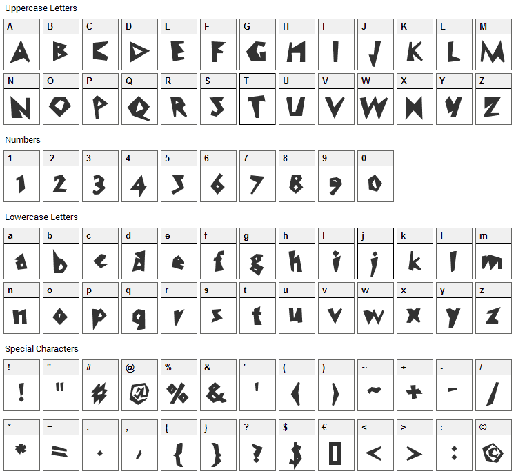 WC Speed Bta Font Character Map