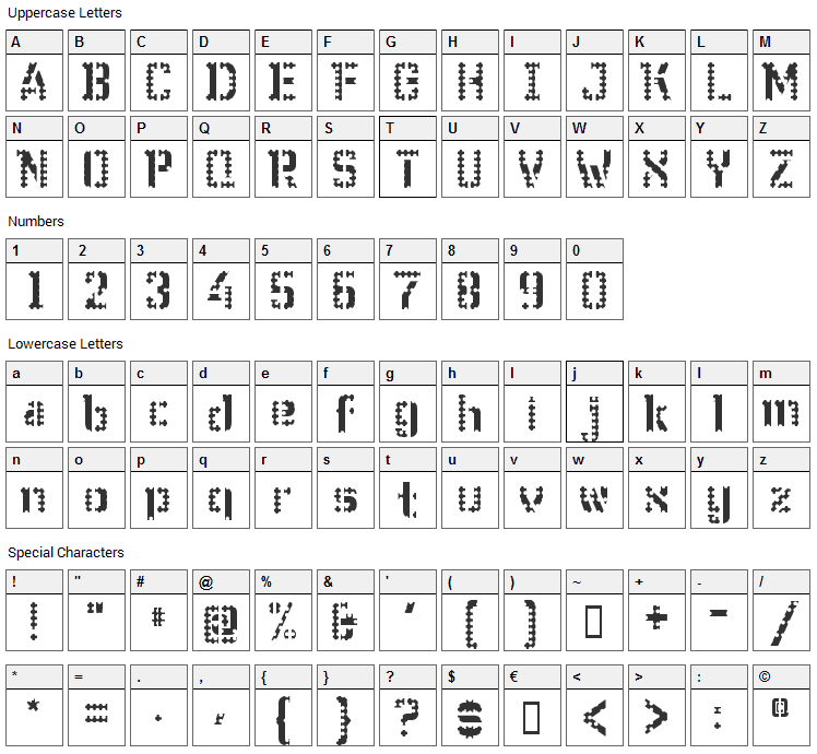 WC Wunderbach Perfo Bta Font Character Map