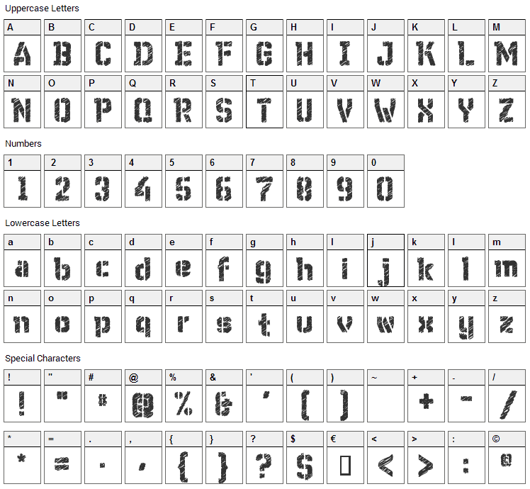 WC Wunderbach Rough Bta Font Character Map