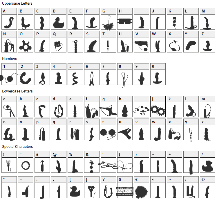 WC XXXplicit Bta Font Character Map