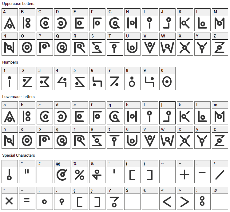 We are alien Font Character Map