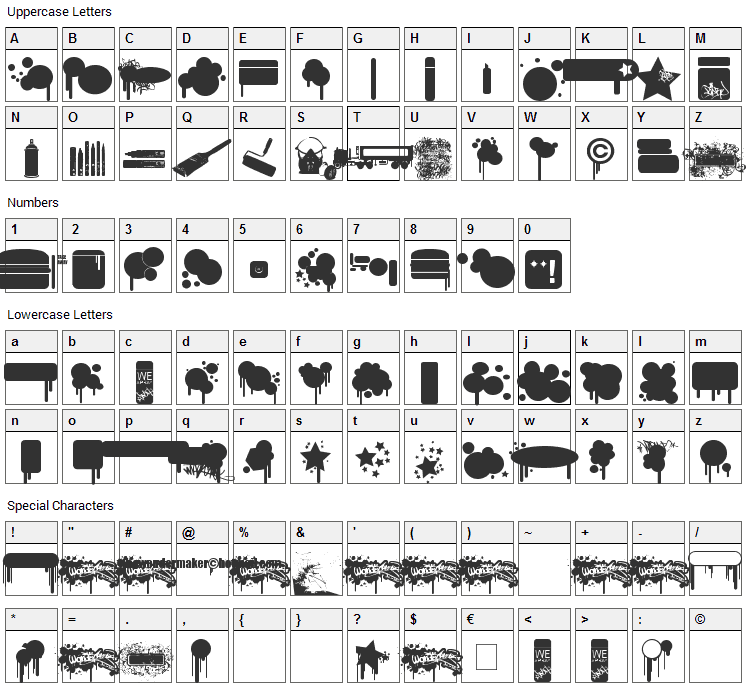 We Spray Font Character Map