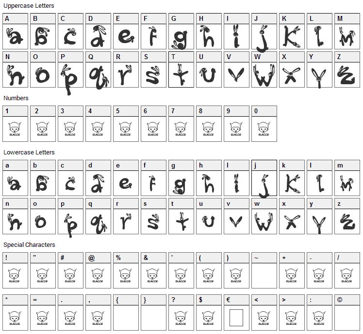 We Wabbits Font Character Map