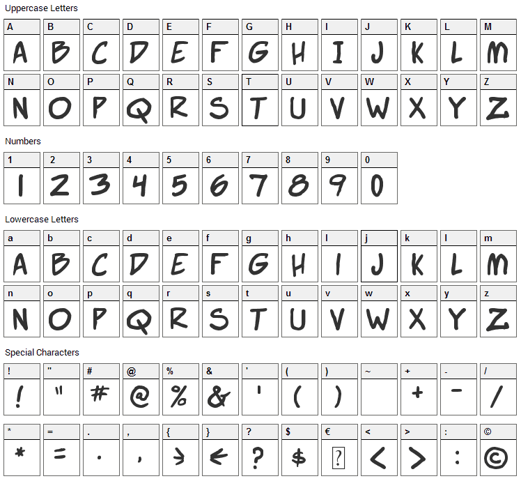 Webcomic Bros Font Character Map