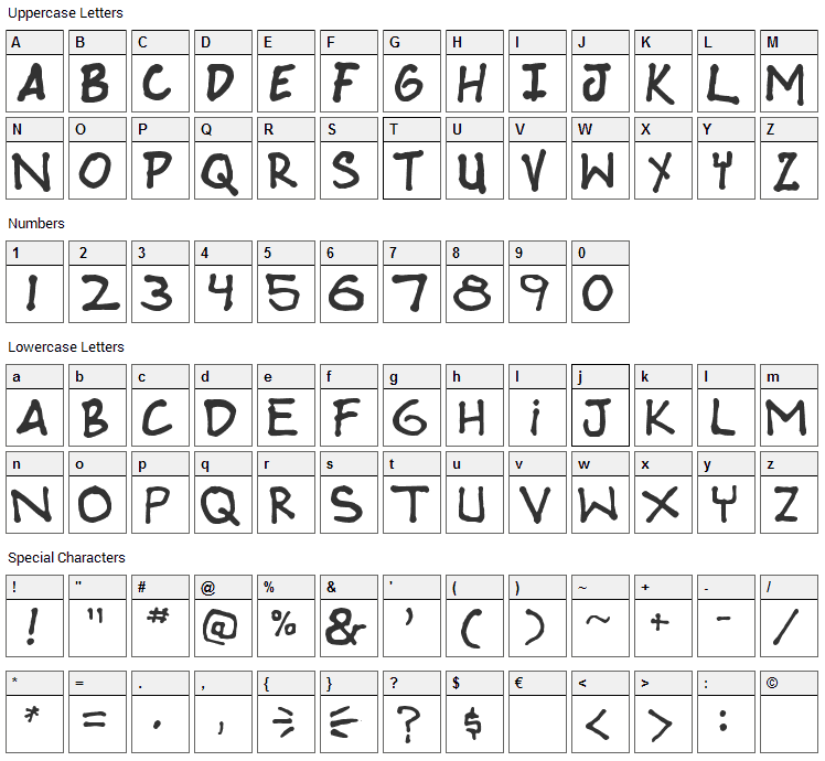 Webcomic Whore Font Character Map