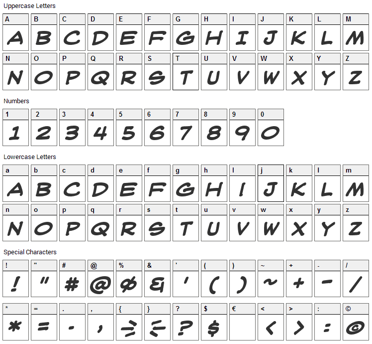 WebLetterer Font Character Map