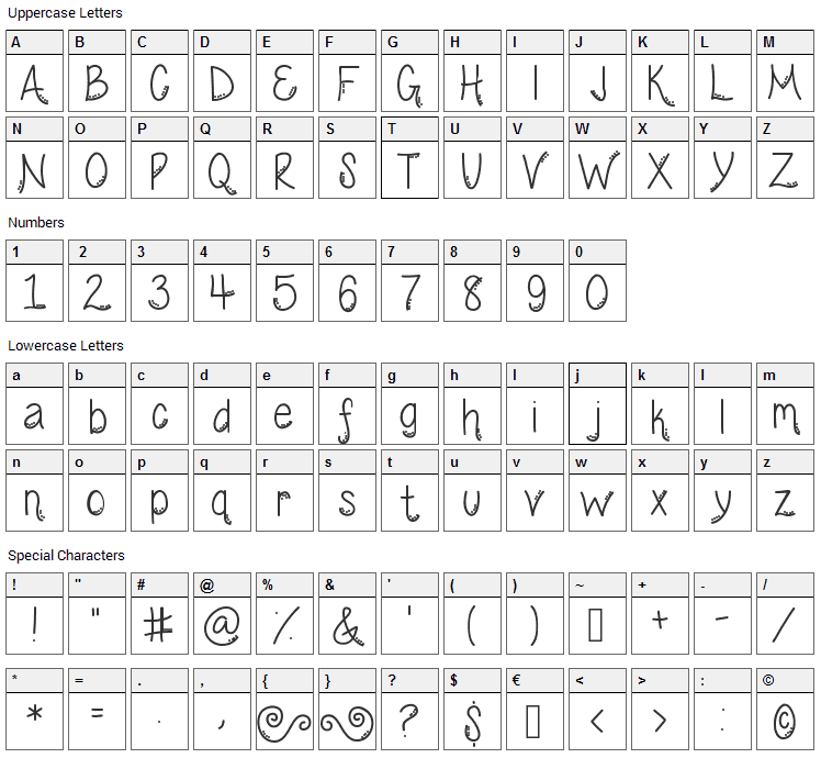 Wednesday Font Character Map