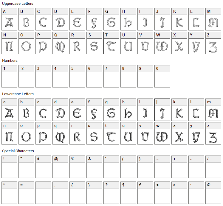 Weiss Gotnitials Font Character Map