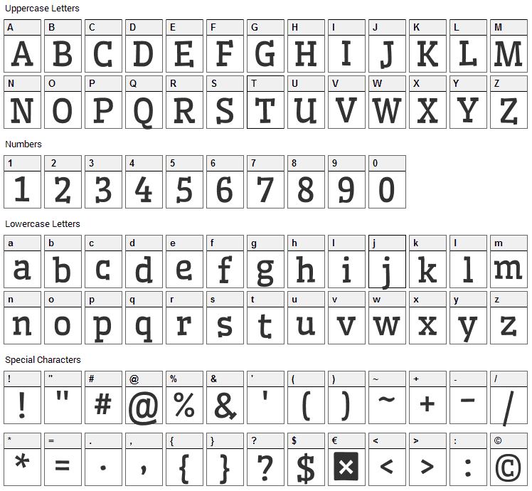 Wellfleet Font Character Map