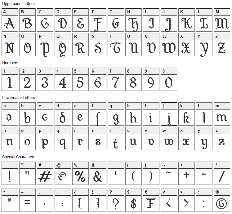 Wellsley Font Character Map