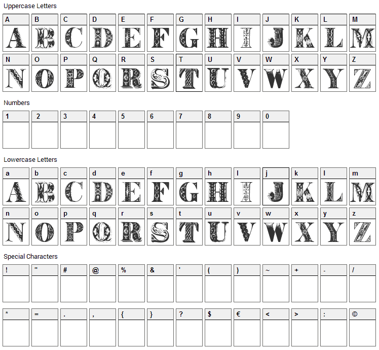 West Balaio Font Character Map