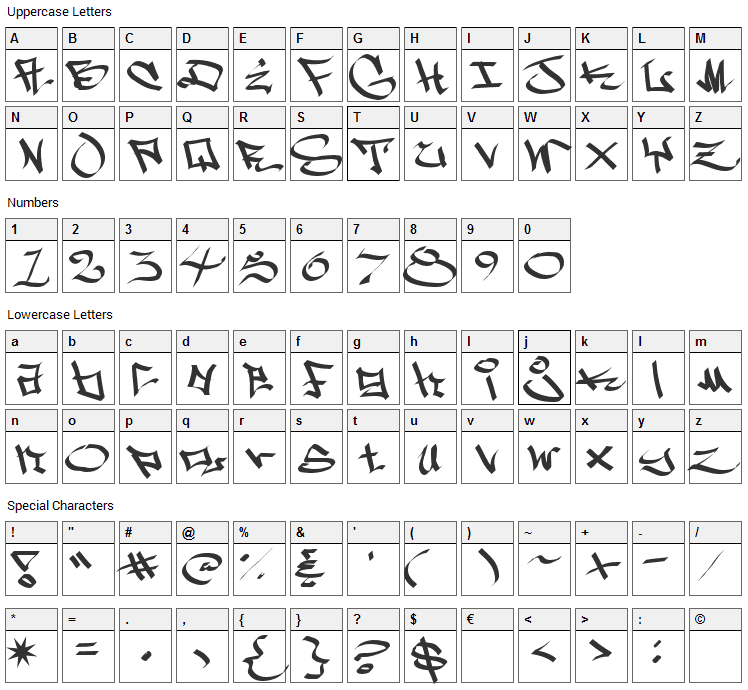 West Side Font Character Map