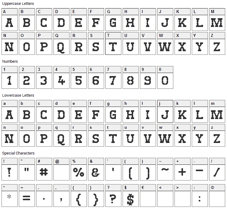 West Test Font Character Map