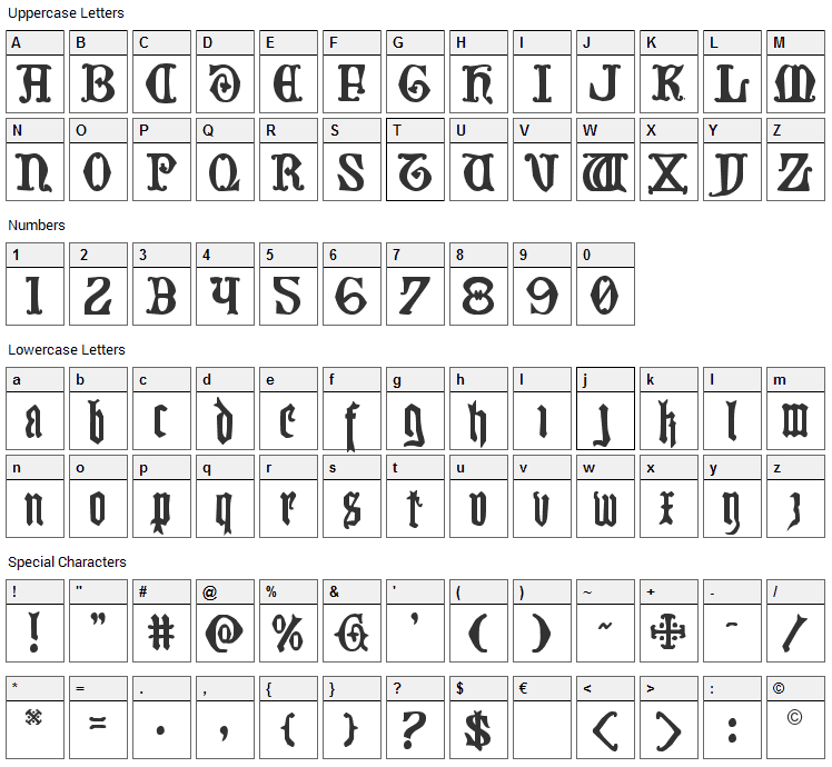 Westdelphia Font Character Map