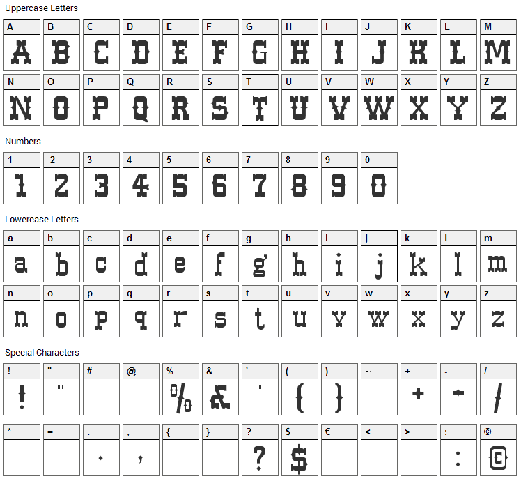 Western Font Character Map