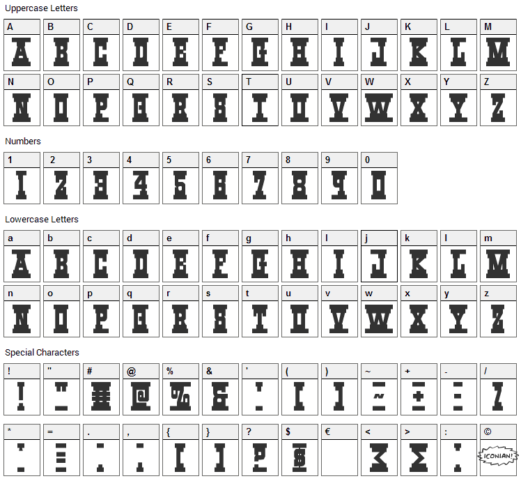 Western_Rail Font Character Map