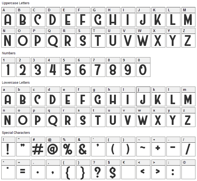 Westmeath Font Character Map