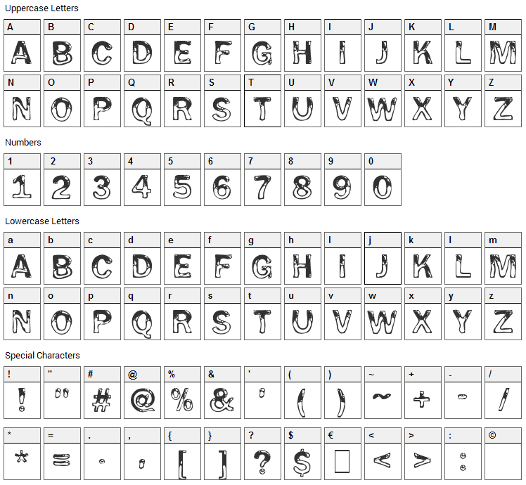 Wet Paint Font Character Map