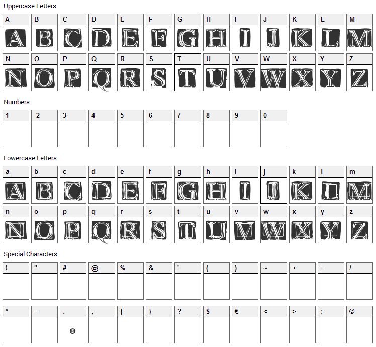 Wet Plate Font Character Map