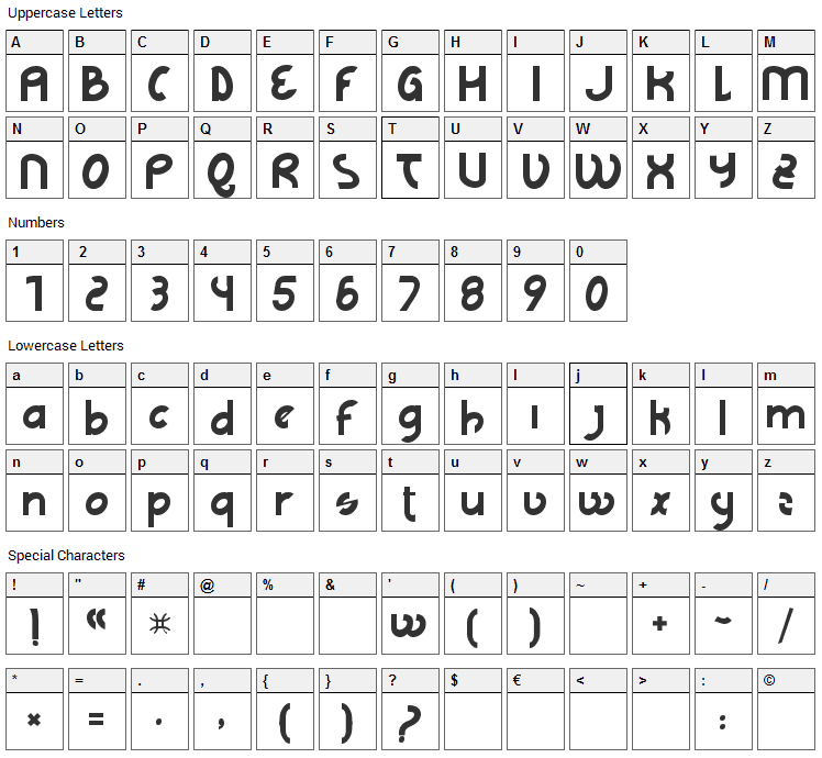 WFF Lage Grafica Font Character Map