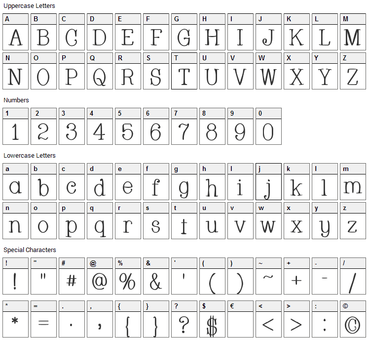 Whackadoo Font Character Map