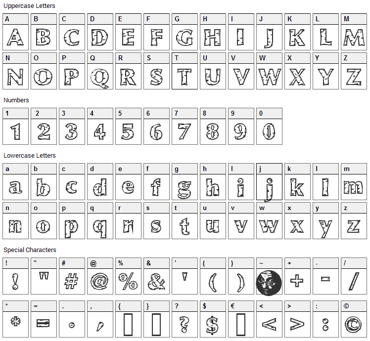 White Birch Font Character Map