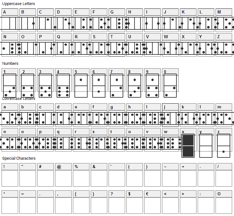 White Dominoes Font Character Map