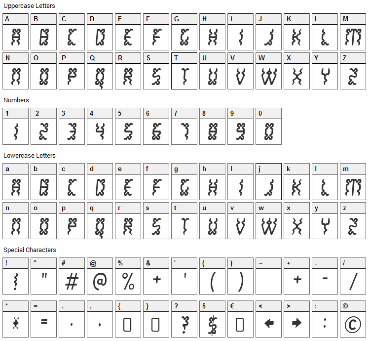 White Lake Font Character Map