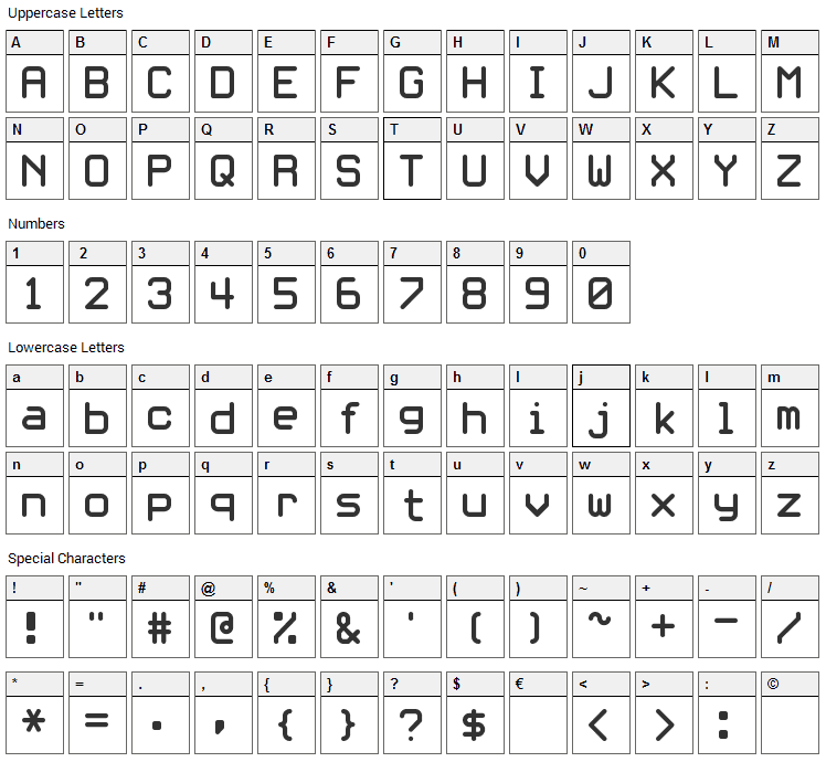 White Rabbit Font Character Map