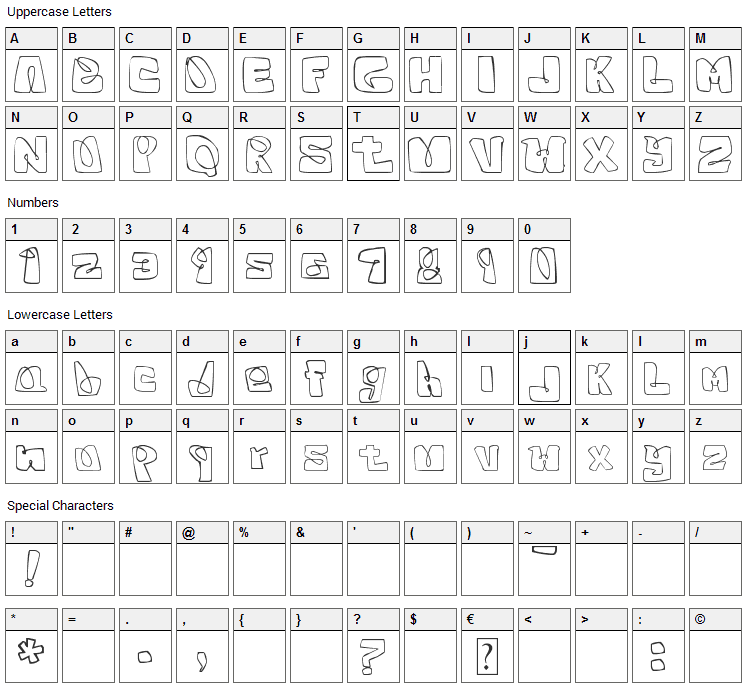 White Squared Font Character Map