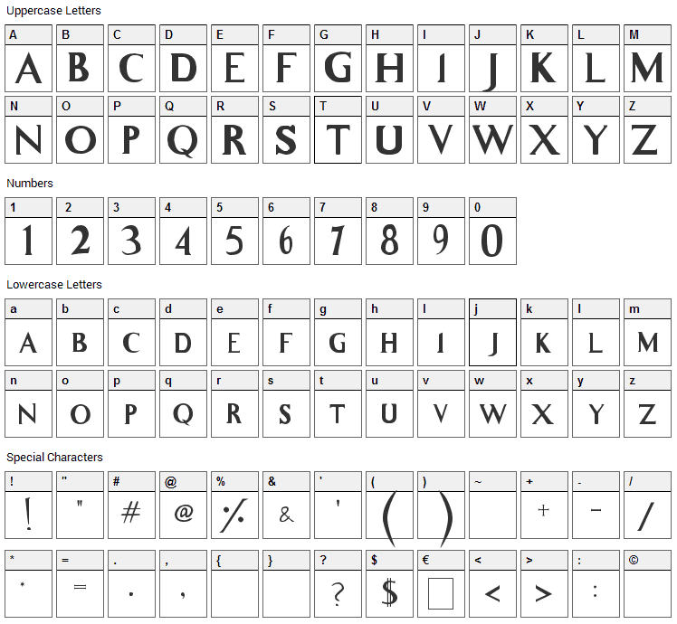 Whitelighter Font Character Map