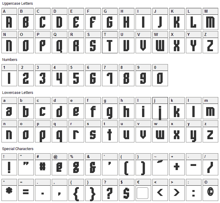 Whitestone Font Character Map