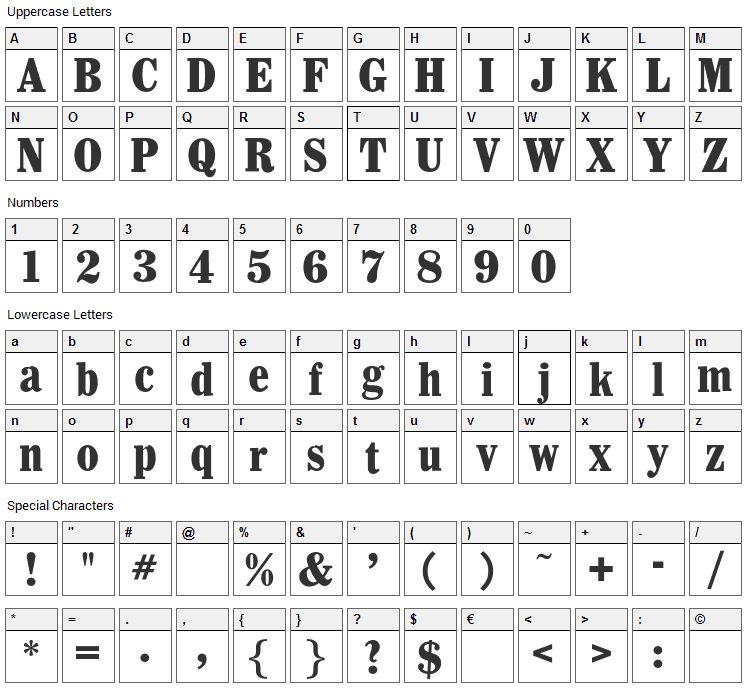 Whitin Font Character Map