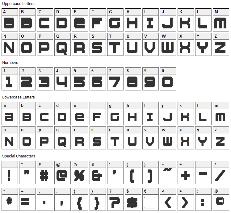 Whittle Font Character Map