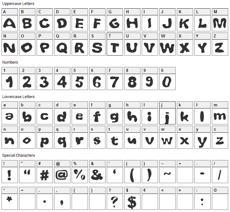 Whoobub Font Character Map