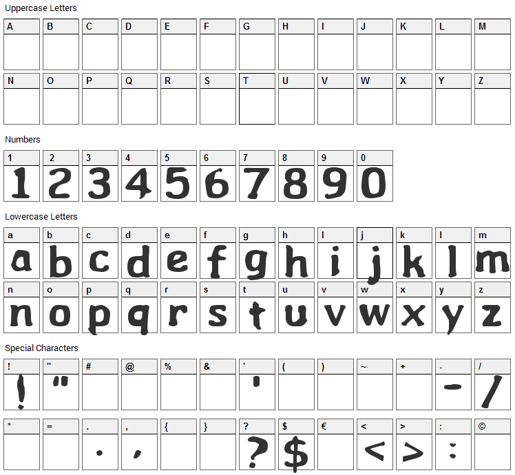 Wibble Font Character Map