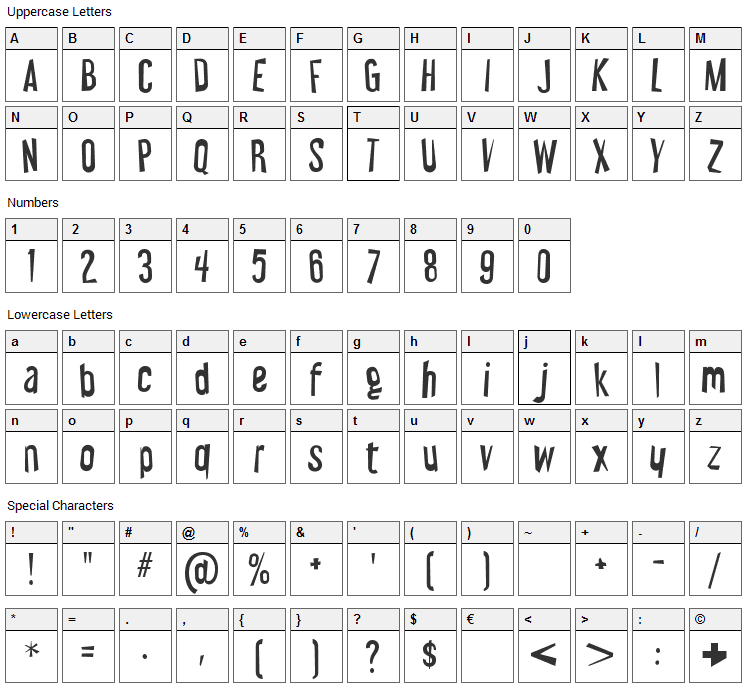 Wicked Scary Movie Font Character Map