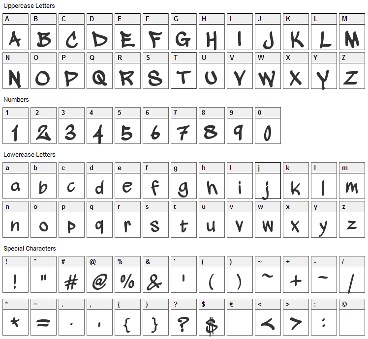 Wickhop Handwriting Font Character Map