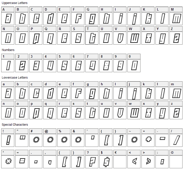 Wide Awake Font Character Map