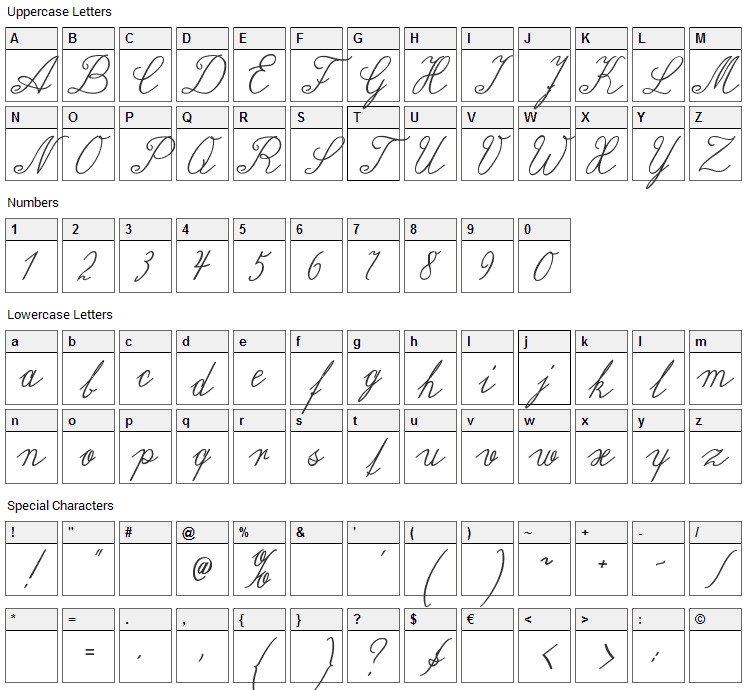 Wiegel Latein Font Character Map