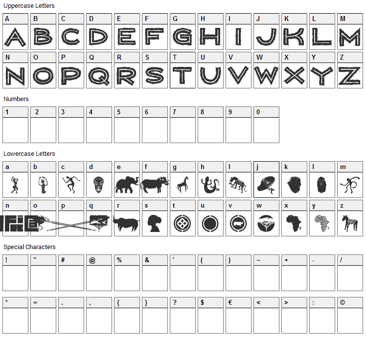 Wild Africa Font Character Map