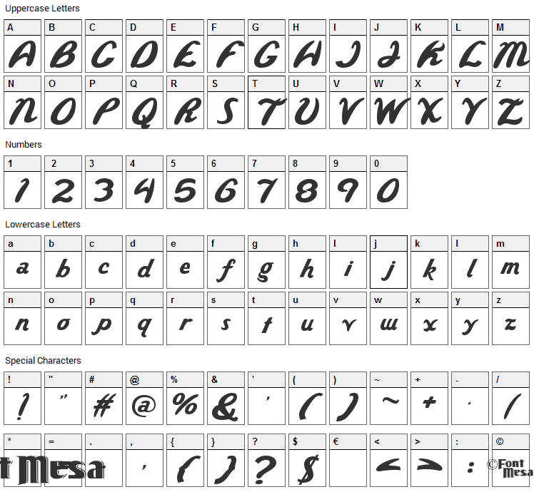 Wild Ride Font Character Map