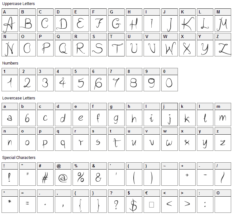 Wild Script Font Character Map